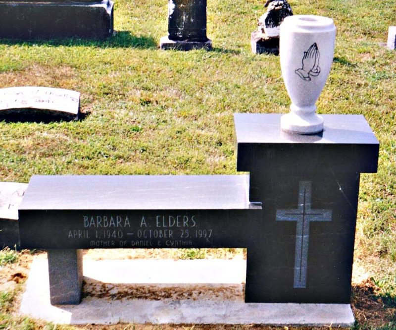 Elders Black Granite Bench Memorial with Praying Hands Marble Vase