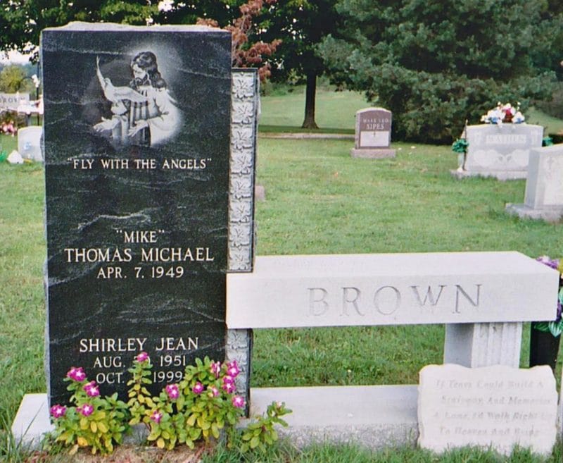 Gray and Black Bench Memorial with Christ Etching and Quote